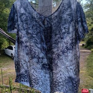 Time and Tru Blue Asymmetrical Short Sleeve Blouse